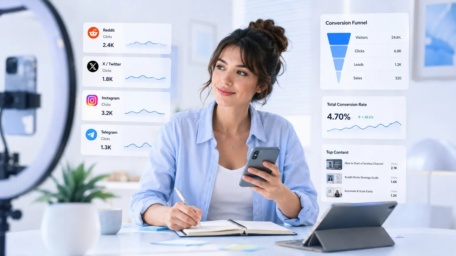 Creatorin bei der Planung von Social-Media- und Funnel-Aktivitäten